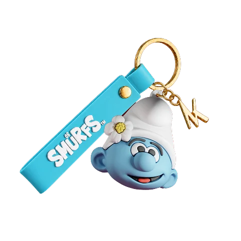 Chaveiro de personagem dos Smurfs com flor
